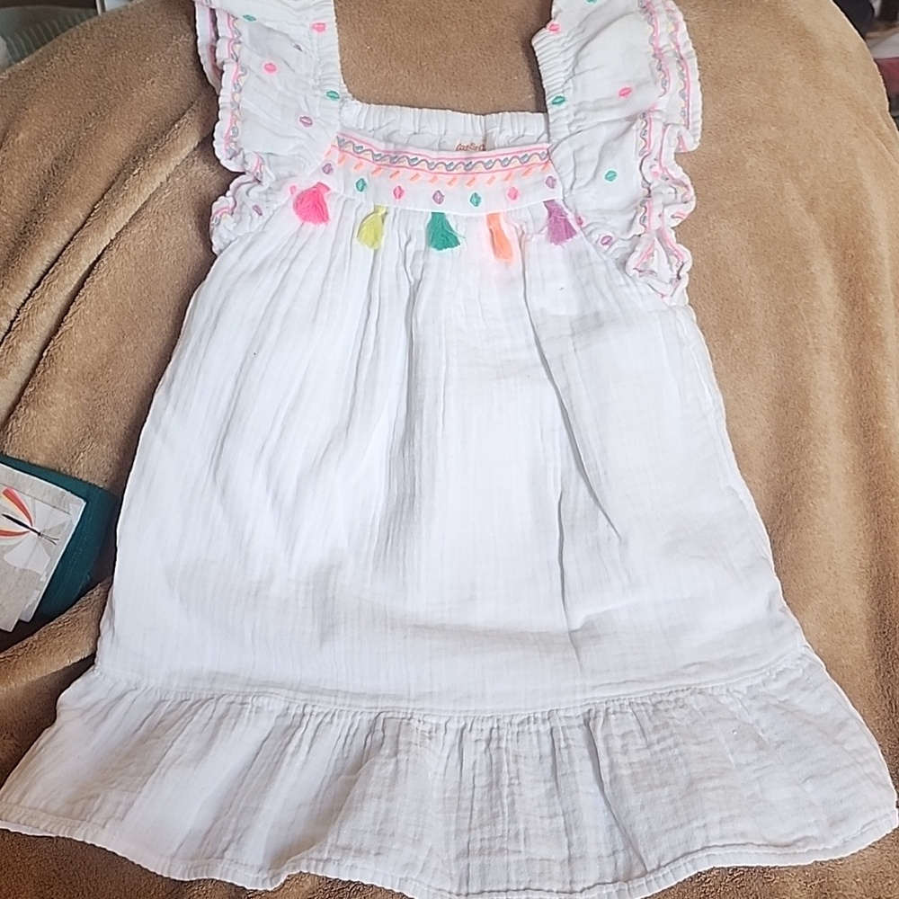 *nd Sz 4T White Cotton Gauze Dress W/ Flutter Sleeves